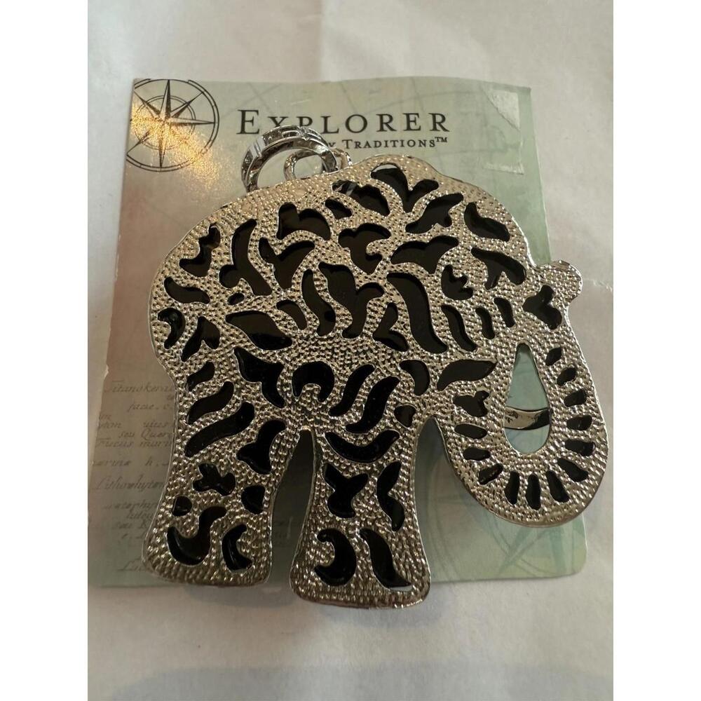 Elephant Charm Or Pendant Black And Silver Tone Rhinestone Tone 3D - Picture 3 of 4